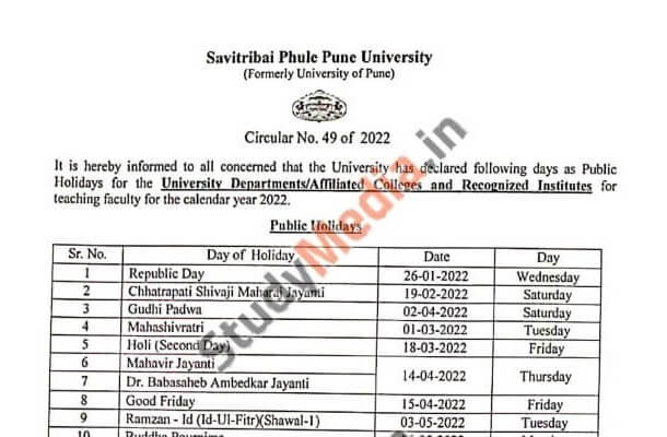 SPPU Official Holiday List